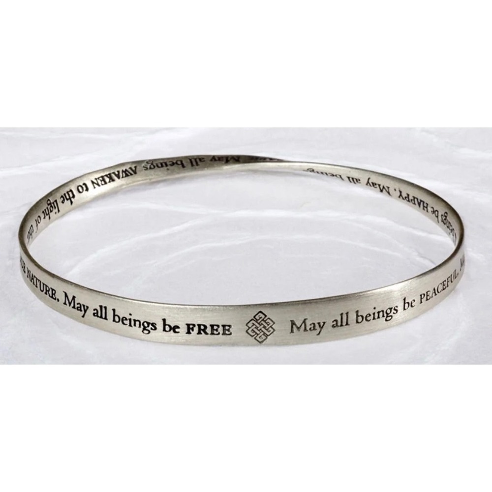 Metta Prayer Bracelet Womens Sterling Silver Buddhist Bangle Engraved Meditation